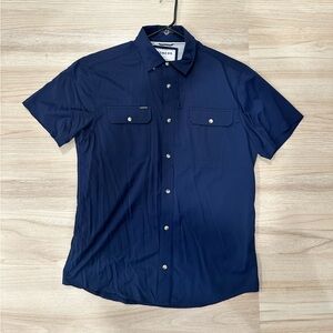 Poncho Outdoors navy blue short sleeve button up